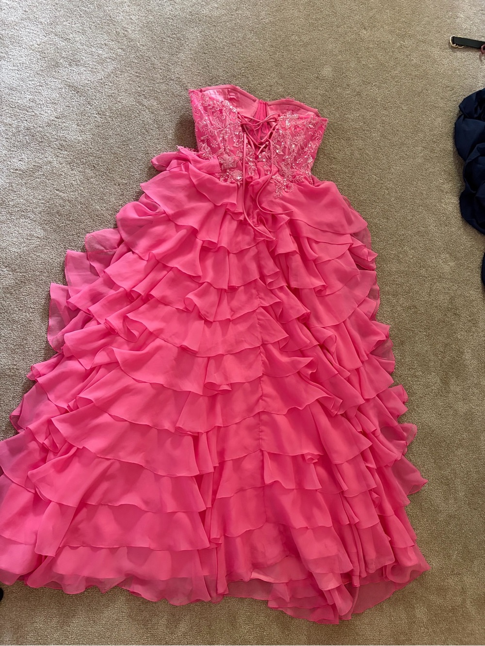 Strapless Hot Pink Ruffled Prom Dress - Picture 3 of 3